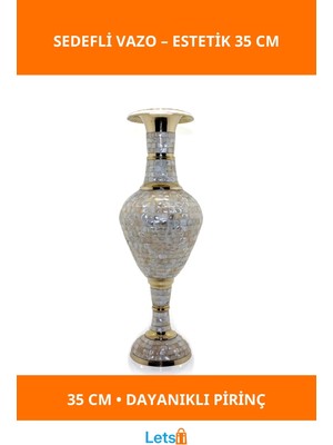 Letsii Şık Pirinç Sedefli Dekoratif Vazo 35 cm