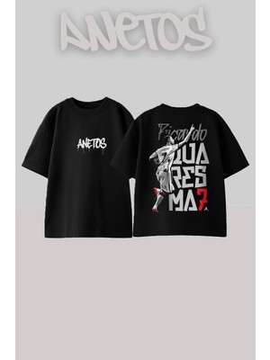 Anetos Ricardo Quaresma Tasarım Sırt Baskılı Pamuk Siyah Oversize T-Shirt