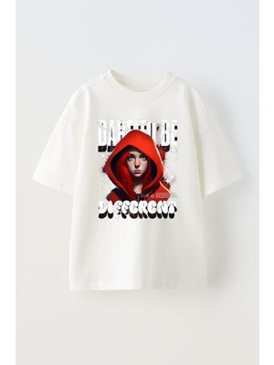 Anetos Dare To Be Baskılı Ünisex Pamuk Beyaz Oversize T Shirt