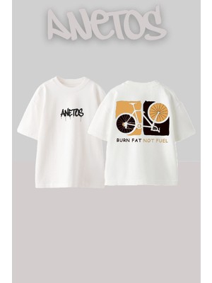 Anetos Ride 3 Tasarım Sırt Baskılı Pamuk Beyaz Oversize T-Shirt