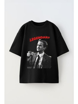 Anetos Legendd Barny Baskılı Ünisex Pamuk Siyah Oversize T Shirt