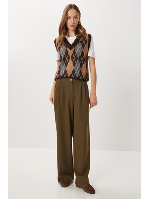 Happiness İstanbul Cepli Dokuma Palazzo Pantolon LGK0007 Haki