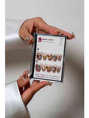 Takma Takma 10'lu Beyaz Kısa Balerin TT0979 Tekrar Kullanılabilir El Yapımı Protez Takma Tırnak - Beyaz-M