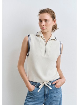 Mavi Yarı Fermuarlı Ekru Süveter 1710698-70057