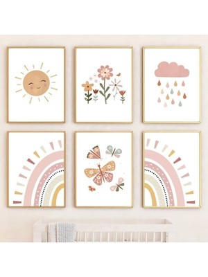 Çiçekli Bohem Gökkuşağı Kelebekli Dekorasyon Süsleme 20x30 cm Ahşap Malzeme Modern Tema