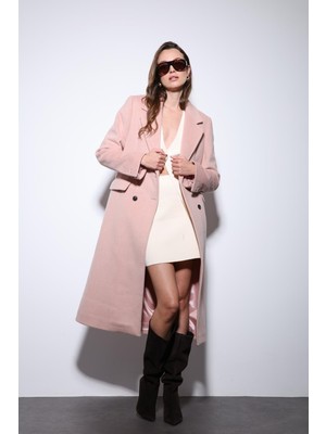 Antioch Pembe Yün Karışımlı Kruvaze Kadın Kaban