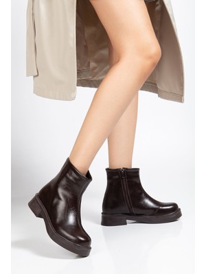 Budi 02-3033 Kahve Kırışık Rugan Fermuarlı Günlük Kadın Bot