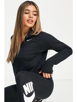 Nike Terma Fit Element 1/2 Zip Running Yarım Fermuarlı Yan Cepli Kadın Koşu Sweatshirt Siyah