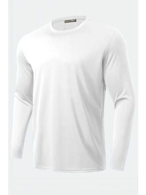 Ghassy Co. Erkek Uzun Kollu %100 Pamuklu Likralı Esnek Spor Koşu T-Shirt Beyaz Renkli Rahat Tasarım