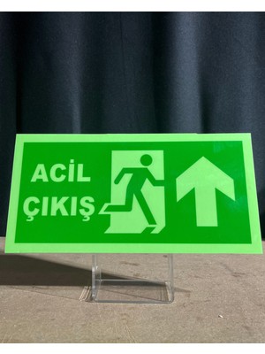 Acil Çıkış Uyarı Levhası Yukarı Ok Lümen Folyo Fosforlu 24X12 cm