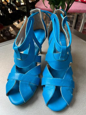 Bitangosu Ultramarin Mavisi Kadın Latin-Salsa-Bacata Dans ve Salon Boti 7 cm Kadeh Topuklu Güvenli ve