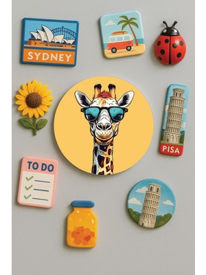 Nurdic Modern ve Dekoratif Yuvarlak Buzdolabı Magneti Magnet Büyük Boy 10X10 cm - Cool Zürafa