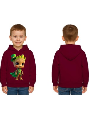 Sedirli Unisex Groot Baskılı Çocuk Swaetshirt Kapüşonlu 3 Iplik Şardonlu