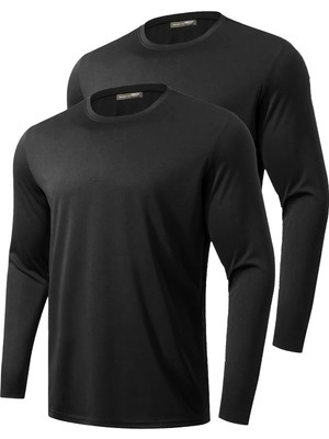 Ghassy Co. 2'li Paket Erkek %100 Pamuklu Likralı Spor Koşu Günlük Antrenman Uzun Kollu Penye T-Shirt
