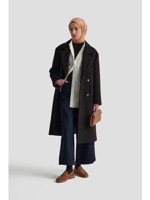 Armine Kruvaze Yaka Kaşe Kaban 25KD1122 Siyah