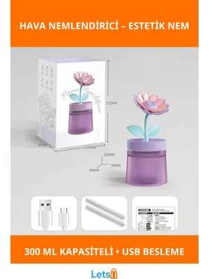 Letsii Şık Çiçek Tasarımlı Hava Nemlendirici USB LED Aydınlatmalı