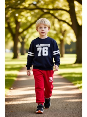 PayBuy Erkek Çocuk Pamuklu Konforlu Slogan Baskılı Bisiklet Yaka Sweatshirt ve Eşofman Takımı Kaliteli