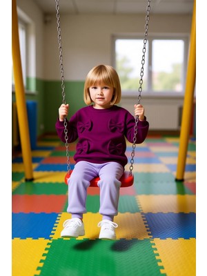 FRM Kız Çocuk Pamuklu Nakışlı Oversize Bisiklet Yaka Örme Takım Kaliteli Şık Rahat