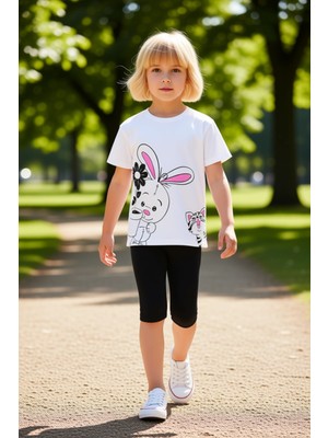 PayBuy Kız Çocuk Pamuklu Oversize T Shirt ve Tayt Takımı Sevimli Hayvan Baskılarıyla Günlük Şıklık