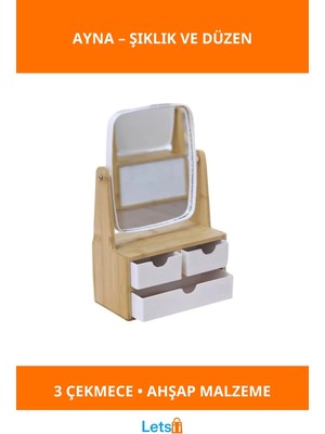 Letsii Ahşap 3 Çekmeceli Makyaj Aynası