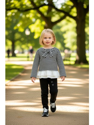 PayBuy Kız Çocuk Pamuklu Çizgili Bisiklet Yaka Sweatshirt ve Eşofman Altı Takımı Kaliteli Şık Rahat