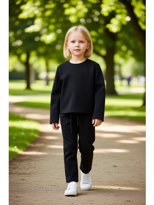 PayBuy Kız Çocuk Rahat Esnek Ribana Detaylı Uzun Kollu Üst ve Tayt Takımı Kaliteli Şık Rahat