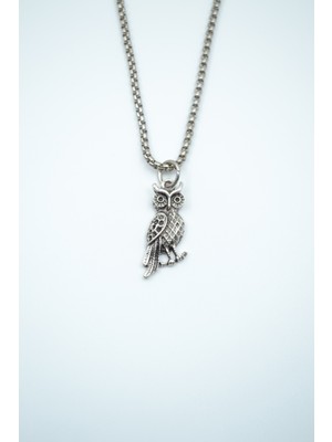 IDR Minimal Baykuş Gümüş Kaplama Örme Zincir Kolye