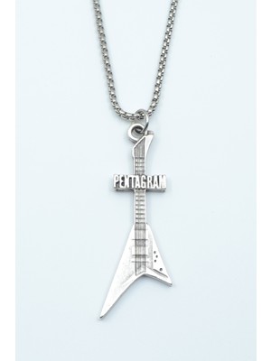 IDR Pentagram Elektro Gitar Gümüş Kaplama Örme Zincir Kolye