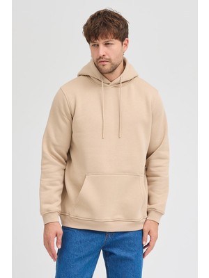 Polo State Erkek Bej Standart Fit Normal Kesim Içi Polarlı 3 Iplik Kapüşonlu Pamuklu Sweatshirt