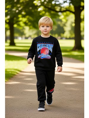 PayBuy Erkek Çocuk Basketbol Temalı Pamuklu Eşofman Takımı Kaliteli Şık Rahat  Günlük