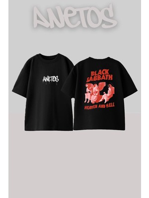 Anetos Black Sabbath 1 Tasarım Sırt Baskılı Pamuk Siyah Oversize T-Shirt