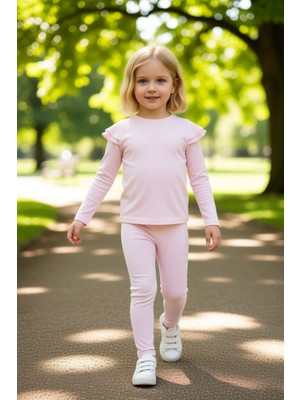 PayBuy Kız Çocuk Pamuklu Fitilli Üst ve Geniş Paça Tayt Takımı Kaliteli Şık Rahat  Günlük