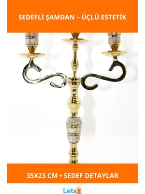 Letsii Pirinç Sedefli 3'lü Şamdan Zarif Dekoratif Aydınlatma