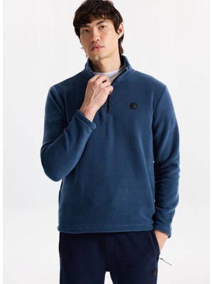 Discovery Expedition D5WM-SWT3300 Indigo Fermuarlı Yaka Basic Düz Erkek Polar Sweatshırt