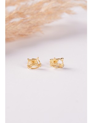 Sunshine 925 Ayar Gümüş Gold Kaplama Bıyıklı Küpe