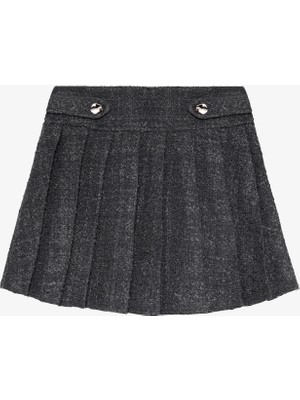 Quzu Düğme Detaylı Pileli Tüvit Mini Etek Antrasit