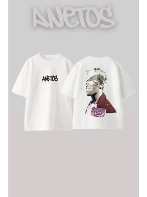 Anetos Fight Club Brad Pitt Tasarım Sırt Baskılı Pamuk Beyaz Oversize T-Shirt