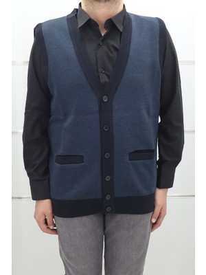 Santa Fistan Store Erkek Düz Klasik Kesim Rahat Kalıp V - Yaka Kışlık Yünlü Yelek