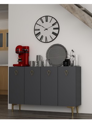 Demonte Decor Leyladd Konsol,kahve Köşesi,ayakkabılık,ofis Evrak Dolabı,mutfak Kiler Dolabı,tv Ünitesi Antrasit-Altın