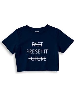 The Lucid Lab Past Present Future Crop Tişört - Lacivert