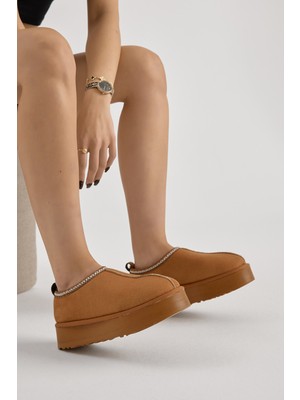 Tonny Black Kadın Taba Kalın Poli Taban Bileği Dikiş Detaylı Süet Görünümlü Yarım Bot