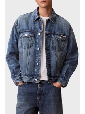 Calvin Klein Logolu Pamuklu Relaxed Fit Düğmeli Kot Ceket LV04RD706GZY2 Erkek Kot Ceket LV04RD706G Zy2