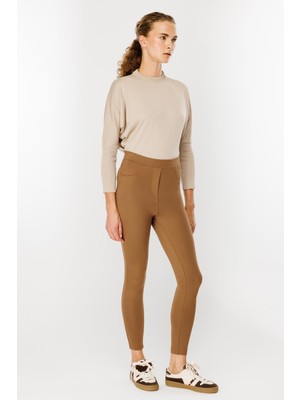 Accort Kalın Kumaş Yüksek Bel Tayt Pantolon-Camel