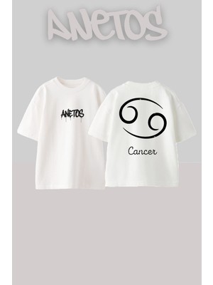 Anetos Cencet Tasarım Sırt Baskılı Pamuk Beyaz Oversize T-Shirt