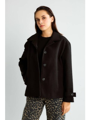 Robin D99752 Düğme Detaylı Kadın Kısa Kaşe Kaban