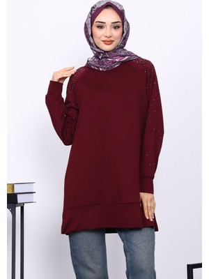 İmaj Butik Mürdüm Taş Detaylı Modal Tunik