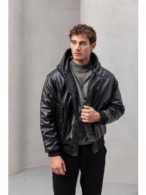 Valiberta Oliver Çift Taraflı Giyilebilir Kapüşonlu Erkek Mont - Siyah