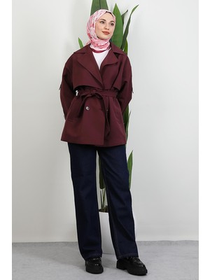 Kemer Detay Kısa Trenç Bordo