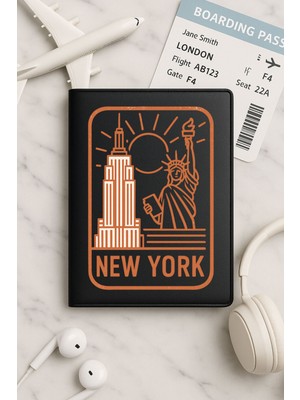 Nurdic Tüm Ülke Pasaportları Için Siyah Vinleks Deri Pasaport Kılıfı Kabı Newyork