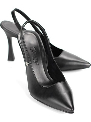 Gökhan Talay Margaret  Esnek Yumuşak Kaymaz Taban (10 Cm) Siyah Cilt  Açık Lastikli Kadın Kalın Topuklu Ayakkabı